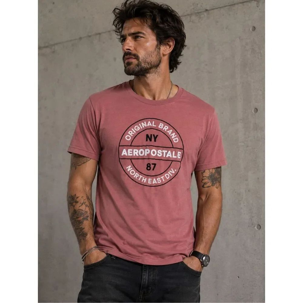 Aeropostale Pink Graphic Logo Crew Neck Short Sleeve Cotton Blend Tee XL Women